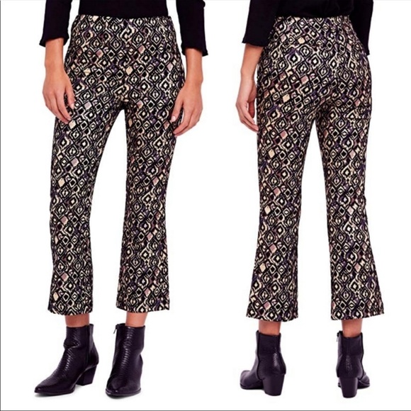 Free People Mod Crop Black And Gold Bootcut Pants - Picture 2 of 7